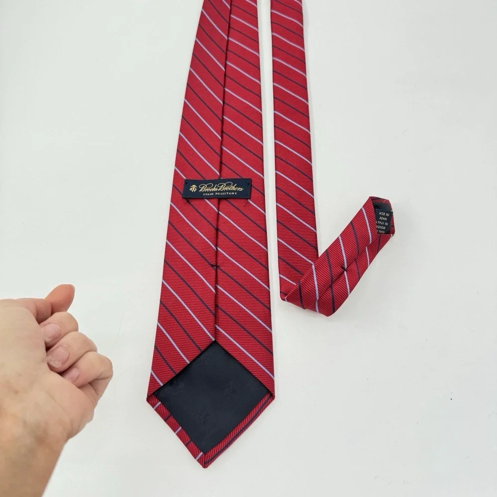 Brooks Brothers Red Rep Stripe 100% Silk Tie 3.75 Classic Wide USA Made 61